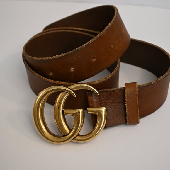 Gucci GG Marmont Wide Belt in Brown Leather with Gold Logo Hardware - Picture 3 of 8